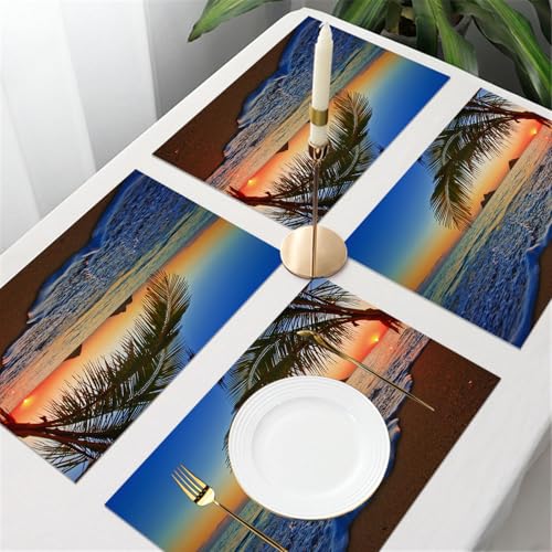 UREJD Tischsets Abwaschbar 4 Set,Vinyl Platzsets Abwaschbar für küche Speisetisch Hotel,Kaffeehaus,Festsaal,Platz-Matten,Sun Beach ations, Sonnenaufgang am Pazifik am La Beach,30x45cm