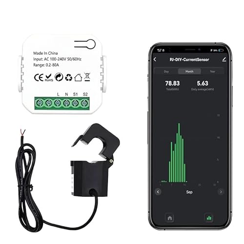 WiFi Smart Energy Monitor Switch Meter Tuya Smart Life Energiezähler 80A mit Stromwandlerklemme KWh Leistungsmonitor Stromstatistik 50/60Hz Digitale Anzeige mit hoher Präzision