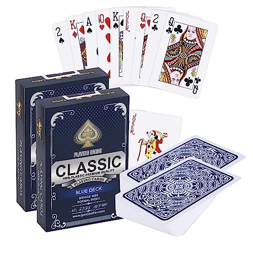 2X Plastik Spielkarten | Wasserfestes Kartenspiel | Professionelle Qualität | 100% wasserdichter Kunststoff Set | Luxus Design Mit klassischer Karte| 2X Blau