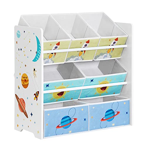 SONGMICS Kinderzimmerregal, Spielzeugregal mit 7 Aufbewahrungsboxen aus Vliesstoff, Kinder-Bücherregal, Kinderregal für Spielzeug, Spielzeug Organisator, 29,5 x 62,5 x 60 cm, Weiß GKR034W01