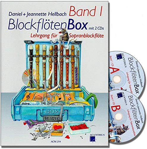 Acanthus Music BlockflötenBox Box Band 1 mit 2 CDs – Sopranblockflötenkurs für Kinder von Daniel Hellbach – mit herzförmiger Notenklammer