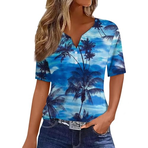 SCBFDI Wickelshirt Damen Oberteile Damen Elegant Bluse Bunt Italienische+Mode+Damen Piratenkostüm Bluse Damen T Shirt Langsrm Zipfelshirt 44 Stillshirt Henley Shirt Damen Weiße Blau XL