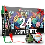 Zenacolor 24 Acrylstifte für Steine wasserfest mit Doppelspitze (feine Spitze und Pinsel) - Acrylstifte verschiedene Oberflächen - Multimarker Acryl