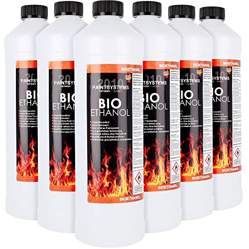 Bio Alkohol 100% 6 x 1 Liter - BIOETHANOL für Alkohol-Kamine, Tischfeuer, Ethanolkamine, Alkoholbrenner, Terrassenfeuer, Raumfeuer, Standfeuer oder Gartenfeuer