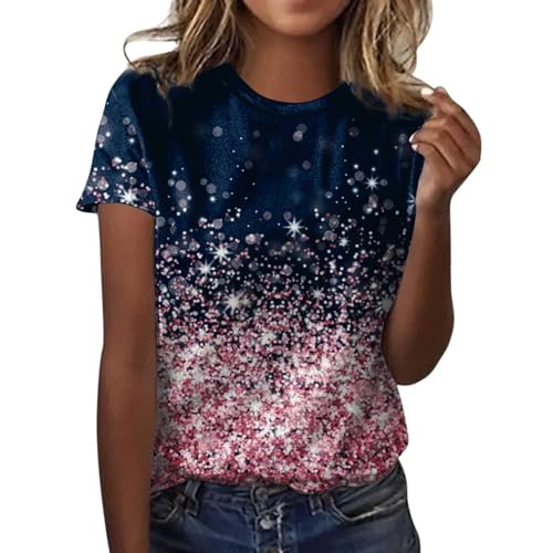 Briskorry Damen Sommer T-Shirt, Damen Sommer Oberteile, Tshirts Rundhal Kurzärmeliges Shirts Druck Klassisch Tee Tops Lockeres Casual Sommerblusen Luftig Bequeme Longblusen