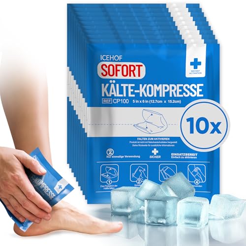 ICEHOF Kühlpads zum Knicken - 10x Sofort Kältekompresse - 15,3 x 12,7 cm Einmal Kühlpacks - Einweg Kühlpads Kühlkompresse für Unterwegs - Knick Kühlpack - Kühlpack zum Knicken