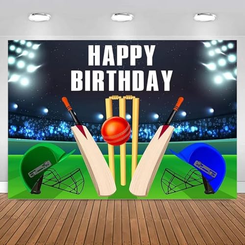 Alles Gute zum Geburtstag Party Cricket Sport Hintergrund Spotlight Stadion Fotografie Hintergrund Banner Requisiten Dekoration Erwachsene Baby Kinder Junge 150cmx100cm