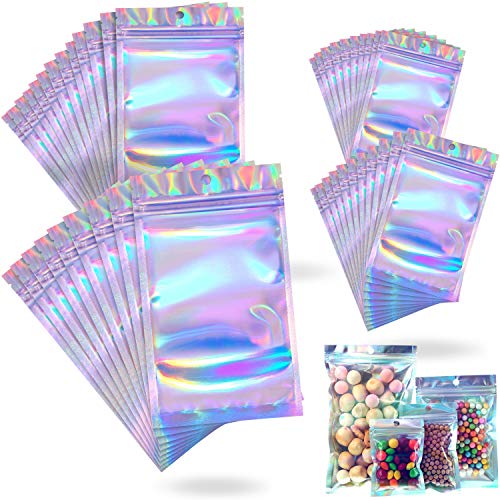 120 Stück geruchsdichte Beutel, Mylar-Beutel, Aluminium-Metallfolie, Beutel für Lebensmittelaufbewahrung, Verpackungsprodukte, geruchsdichte Beutel (holografische Farbe)