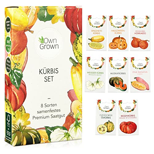 Kürbis Samen Set: 8 Sorten Premium Kürbis Saatgut für die Anzucht von Kürbis Pflanzen im Garten, Hochbeet und Gewächshaus – Muskatkürbis Samen, Halloween Kürbis Samen, Beste Gemüse Samen von OwnGrown