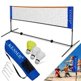 KESSER® Badmintonnetz, Tennisnetz | 300cm | 400cm | 500 cm | Federballnetz 3-Fach-Höhenverstellbar, Set bestehend aus Netz, 3X Federball, stabilem Eisen-Gestell, Transporttasche, Indoor & Outdoor