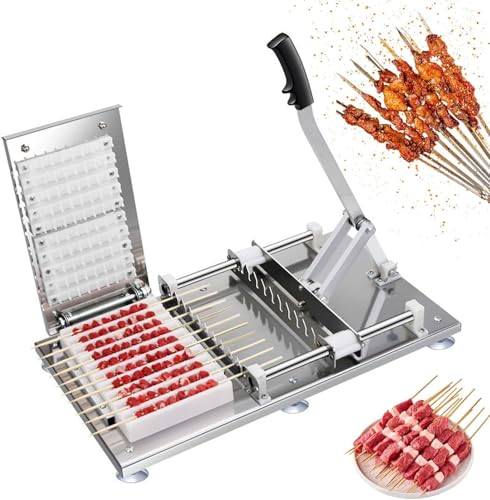 Spießherstellungswerkzeug, 10-Loch-Kebab-Herstellungsbox aus Edelstahl, Grillspießmacher für Fleisch, zur Herstellung von Gemüsespießen, mit 100 Bambusstäbchen