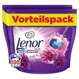 LENOR PODS Waschkapseln Colorwaschmittel 100 Waschladungen, Blütentraum, Langanhaltende Frische Und Geruchsentfernung Bei Kaltwäsche