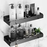 pickpiff 2 Stück Duschablage Ohne Bohren Duschregal Badregal Wandregal Ablage Dusche Duschkorb Badezimmer Organizer Shower Shelf Regal für Bad und Küche, Metall Edelstahl, Schwarz