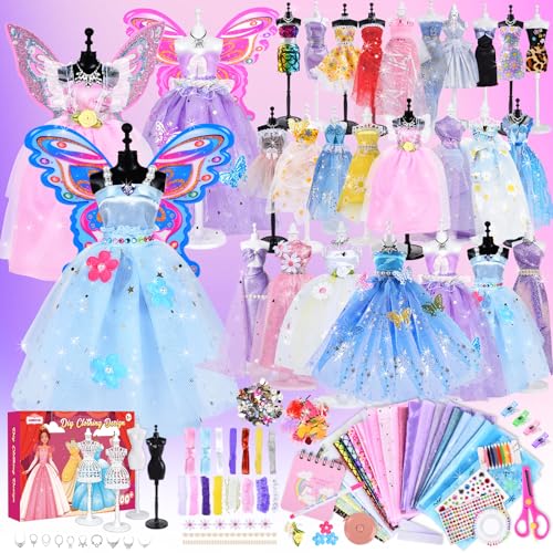 JONRRYIN Modedesign Mädchen Designer Set, 600+ Fashion Bastelset Nähsets Kinder Modedesign für Kinder Mädchen Design Sketchbook Schneiderpuppe Geschenke für Mädchen 8 9 10 11 12 Jahre