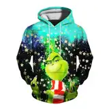 QWUVEDS Herren und Damen Weihnachten Christmas Hoodies Lustige kreative 3D Pullover Sweatshirt für Jungen Mädchen Langarm Hoodie Kordelzug Sweatshirt Grinch Pullover Decken Hoodie Grinch Kleidung