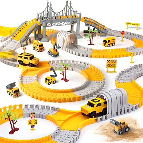 Autorennbahn für Kinder Mit 2 Elektroauto,Autorennbahn Rennbahn 6 Cars Bagger Spielzeug, Flexible Car Track Spielzeugautos Set Für 3 4 5 6 7 Jahre altes Kind Kinder Jungen Mädchen