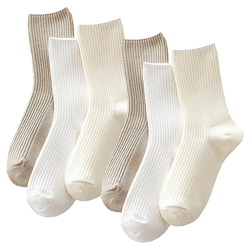 Ruzister® 3 Paar Damen-Crew-Socken aus Premium-Baumwolle Stricken, niedliche, ästhetische Sportsocken für Freizeitkleidung, Bequeme Socken Geschenk für Frauen