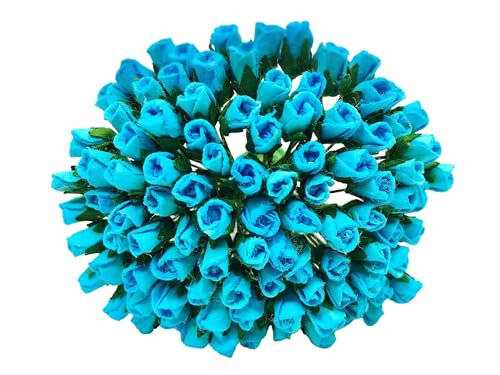 PL Set mit 100 winzigen Rosenknospen Maulbeerpapier Blume Rose-Set3 Handwerk handgemachte Hochzeitsgröße 0,4 cm sehr kleines Scrapbook für so viele Karten-Bastelprojekte (266-blau)