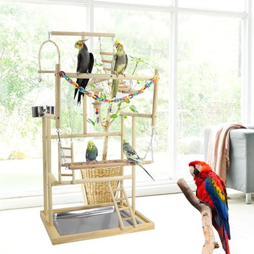 Treesunshine 4 Schichten Parrot Playstand, Vogelspielplatz Großer, Wellensittich Spielzeug, Bird Playground, Papagei Vogel Spielplatz Holz, für wellensittiche, Parrot playstand, 94.5*44*33.5cm