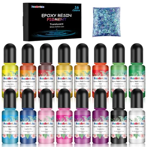 FansArriche Epoxidharz Farbe - 16 Farben Flüssiger Epoxidharz Pigment Farbstoff für Epoxy Resin Kunst