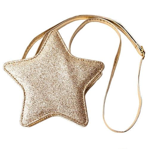 Papierdrachen Kinderhandtasche - veganes Accessoire für Kinder - Stern Gold glitter - Umhängetasche aus Kunstleder - tolle Geschenkidee für Mädchen