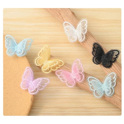 Wisafory 10 Stück Spitze Tüll Schmetterling Applikation Stickerei Aufnäher Spitzenstoff Patches Schmetterlinge Applikationen für DIY Kleidung Tasche Haarschmuck Zufällig Gemischte Farben