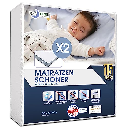Matratzenschoner 70x140 Baby Wasserdicht (2er-Set) Oeko-TEX Zertifiziert von Dreamzie - Nässeschutz Atmungsaktive