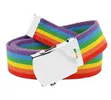 Unisex Regenbogen Militärstil verstellbarer Gürtel mit Schnitt für Regenbogen Canvas Gürtel, Klassischer silberner Schieber, XXXL 62-70