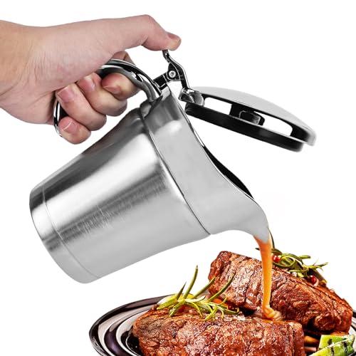 Edelstahl Thermo Sauciere 500ml, Doppelt Isoliert Saucenkanne, Eleganter Silberner Saucenkrug, 304 Edelstahl Thermo-Sauciere Mit Deckel, Soßenkanne Saucenbecher Isoliert Thermo Sauciere