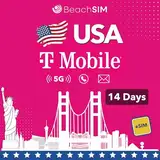 BeachSIM USA eSIM. Unbegrenzte Daten, Ortsgespräche und Texte im T-Mobile Netz. Schnelle Aktivierung. Einfaches Aufladen. Funktioniert mit eSIM-kompatiblen Geräten. Gültig für 14 Tage.