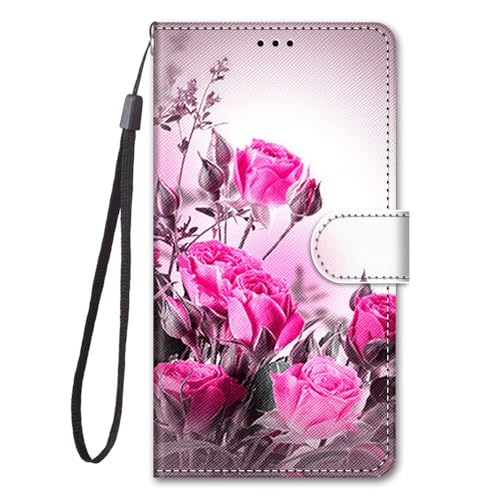 Miagon Flip PU Leder Schutzhülle für Xiaomi Redmi Note 13 Pro Plus 5G,Bunt Muster Hülle Brieftasche Case Cover Ständer mit Kartenfächer Trageschlaufe,Wild Rose