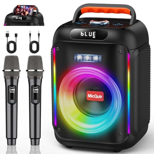 Karaoke Machine mit 2 drahtlosen Mikrofones, Tragbaren Bluetooth Lautsprecher Box für Erwachsene/Kinder mit RGB-Licht, Karaoke Anlage für Karaoke, Hausparty, PA-System für Partybox
