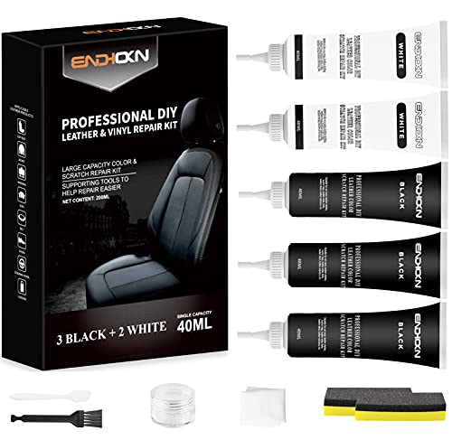 Leder Reparatur Set - Endhokn Leder Autositze, Sofas, Lederbekleidung, Ledertaschen, Gürtel, Reisetaschen Usw Kratzer, Löcher, Verschleiß Kunstleder Reparatur Set(3 Schwarz und 2 Weiß)