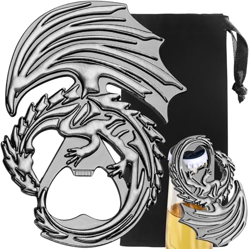 LKKCHER Drachen-Bierflaschenöffner, Biergeschenke Drachengeschenke für Männer, Vatertagsgeschenke, Geburtstagsgeschenke, Weihnachtsgeschenke für Männer, Väter, Frauen, silbernes Bierzubehör, Geschenke