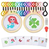 Ysimple Stickerei Set, Kinder Kreuzstich Set Kreuzstich Kits Erwachsene Anfänger enthält 6 Projekt-Kreuzstichmuster und 2 Stickrahmen Ring für DIY Kunst, Handwerk, Nähen (Sommer)
