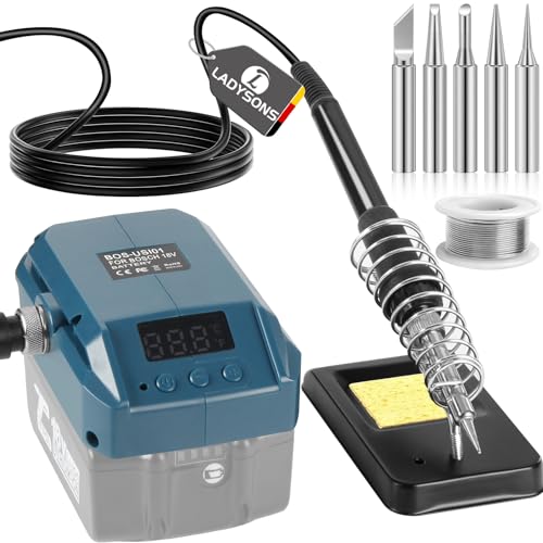 LADYSONS Akku Lötkolben Set für Bosch Professional 18V System Akku mit Digitales LCD-Display, 60W LCD Einstellbar Temperatur 180-480°C Cordless Lötkolben, Schnelles Aufheizen, für DIY,Gerätereparatur