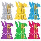 BOFUNX 12 Stück Frohe Ostern Filz Besteckhalter Osterhase Besteckbeutel Kaninchen Besteckhalter für Gabel Messer Ostern Tischdeko Osterdekoration