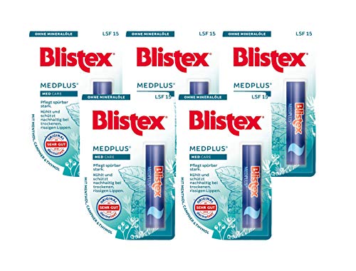 Blistex MedPlus Stick Lippenbalsam, starke Pflege, rissige, brennende, trockene, glanzlose Lippen, 5 Stück