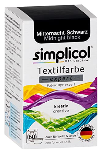 simplicol Textilfarbe expert Mitternacht-Schwarz 1718 - Zum Umfärben und Auffrischen von Kleidung, Waschmaschinenfest, für Baumwolle, Wolle, Seide, Leinen, Viskose & Mischgewebe