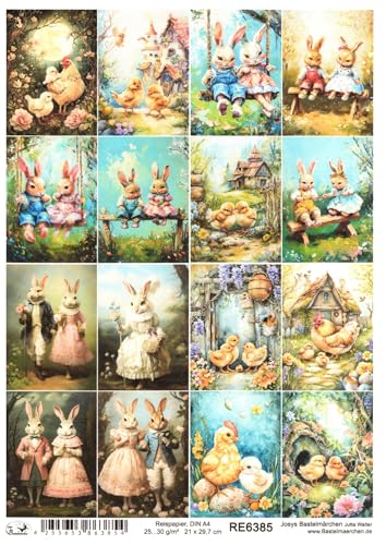 Josys Bastelmärchen Reispapier A4 Strohseide Decoupage Ostern Hasen Küken Henne Huhn klein RE6385