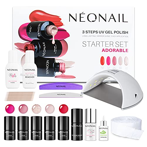 NEONAIL Starter Set ADORABLE - LED UV Lampe - UV Nagellack - Shellac - Maniküre Set - Top - Shellac Set Starterset mit Lampe - Sets - Nagellack Set - Farben - Base - Manicure - Nagelset