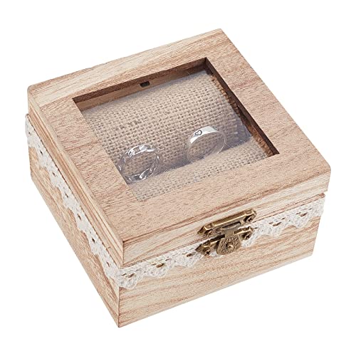 PandaHall Ehering Box, Ringbox Holz Ringschatulle Holzringträger Box Personalisierte Ringhalter Verlobungsring Box für Hochzeitsdekoration Rustikale Strand Thema Hochzeit Antrag Zeremonie