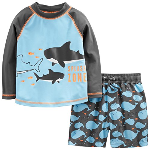 Simple Joys by Carter's Baby Jungen Swimsuit Trunk and Rashguard Rash-Guard-Set, Himmelblau Wale/Schwarz, 12 Monate