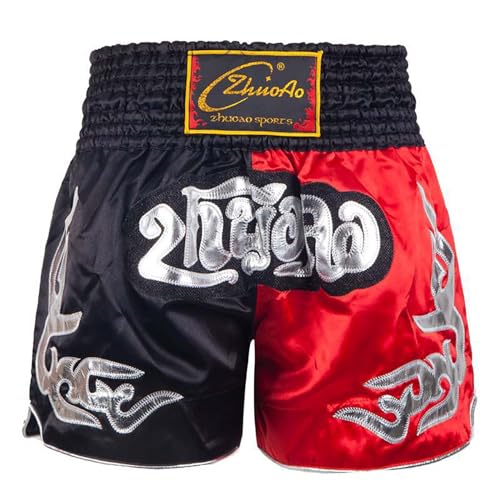 Freebily Kinder Jungen MMA Box Shorts Muay Thai Kickboxen Locker Kurze Hose Trainingshose zum K1 Boxen Käfigkämpfen Kampfkunst Kampfsport Schwarz&Rot 170