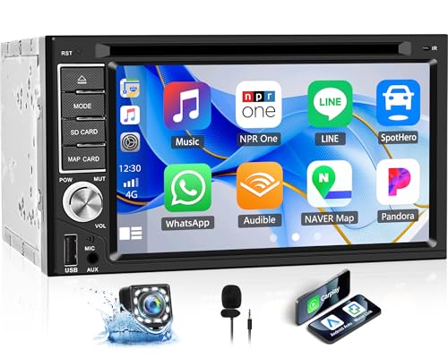 OiLiehu Double Din Car Stereo with CD/DVD Player mit CarPlay Android Auto, 6,2'' Touchscreen Bildschirm mit Mirror Link/Bluetooth/EQ/Subwoofer/AUX-IN/SWC/FM & AM Radio/USB + Rückfahrkamera