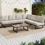 Laxnb Gartenmöbel Set Balkonmöbel Garten Lounge Möbel Outdoor, 5-6 Sitzer Ecksofa mit Couchtisch und Kissen, Outdoor-Relaxbett Sofagarnitur Gartenlounge Patio Terrassemöbel, verzinkter Stahl, Grau