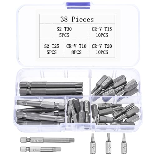 Torx Bit T10 T15 T20 T25 T30 Bits, 38 Stück 1/4" Sechskant-Antrieb Torx Schraubendreher Bits Set, 5 Punkt Bit Set Torx Bit Torx Stern Bit, 1/4 Zoll Driver Bit Set - T10 T15 T20 T25 T30 (38)