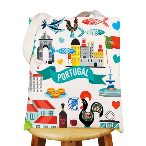WZMPA Portugal Reise Tragetasche, Portugal Kultur Wiederverwendbare Umhängetasche, Large, Multicolored, Unisex, Erwachsene