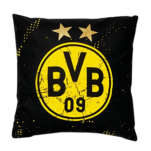 Borussia Dortmund, BVB-Kissen Sterne, Schwarz/Gelb, 40x40cm, 1 Stück (1er Pack)