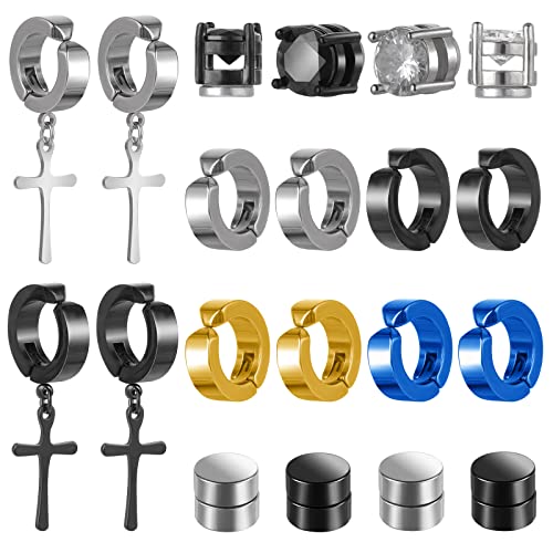 10 Paare Magnetische Ohrringe Magnet Ohrstecker für Herren Damen, Edelstahl Kreuz Baumelnde Ohrringe Nicht Piercing Cubic Zirkonia Hypoallergen Ohrstecker Clips Tunnel Ohrclips